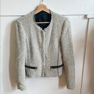 Zara Gray and White Blazer with Textured Finish